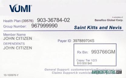 Cartão de seguro saúde de São Cristóvão e Nevis amostra